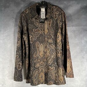 Lara Lee Paisley All Over Print Button long Sleeve Shirt Size 16 Made In Canada